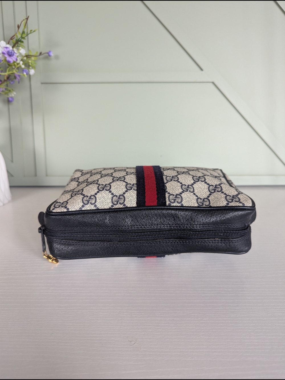 Gucci Ophidia GG Canvas Cosmetic Pouch in Navy/Red - Picture 7 of 15